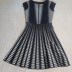 Zara Women’s Black & White Abstract Knit A-Line Mini Dress – Size M